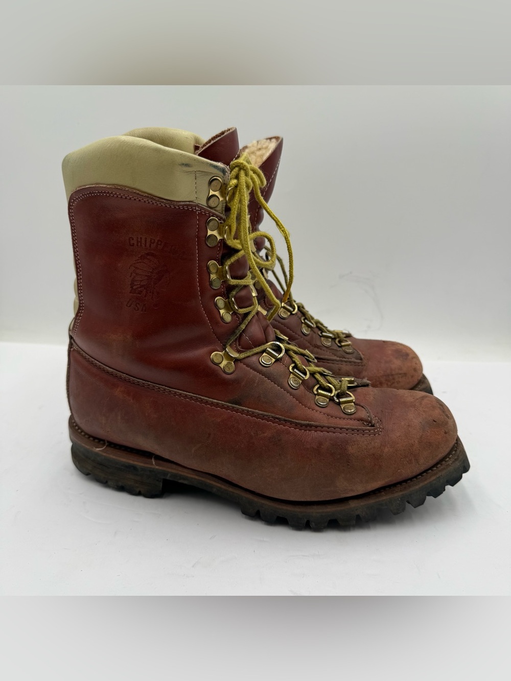 B57 chippewa mens size 10.5 wide E shoes brown leather steel toe logging boots